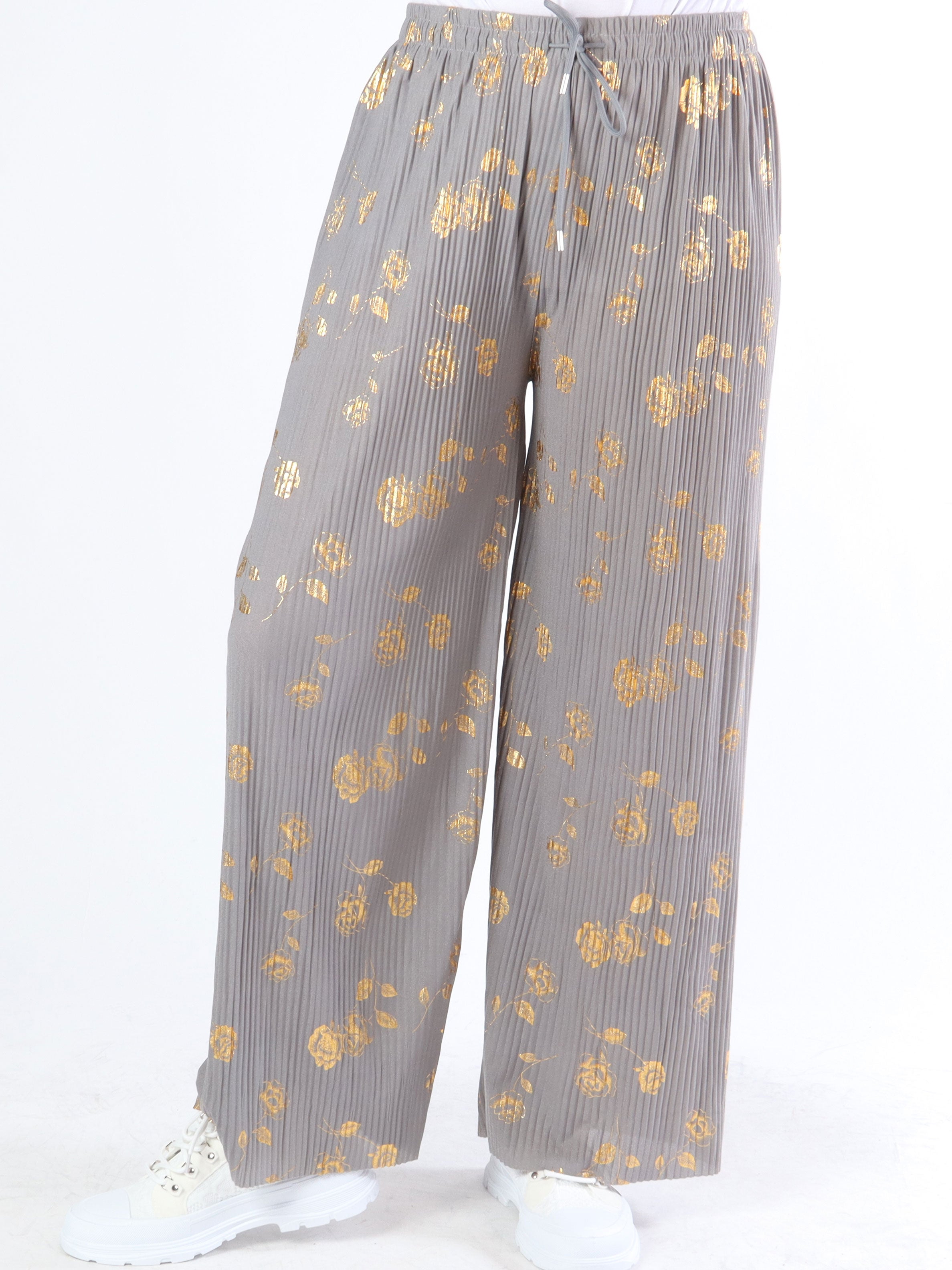 Alpha - Plisserede bukser med guldblomster